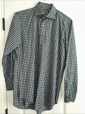 Sid Mashburn Green and Blue Plaid Button-Up Dress Shirt